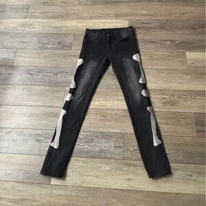MNML Skeleton Jeans Sz 28 Skinny Bones Goth Rock Emo Alternative Streetwear Punk